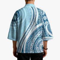 Bula Fiji Vintage Tapa Kimono Kaivity Masi Wave Motifs - Turquoise