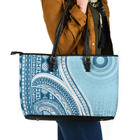 Bula Fiji Vintage Tapa Leather Tote Bag Kaivity Masi Wave Motifs - Turquoise