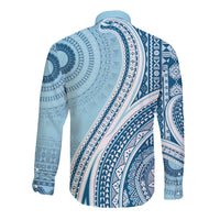 Bula Fiji Vintage Tapa Long Sleeve Button Shirt Kaivity Masi Wave Motifs - Turquoise