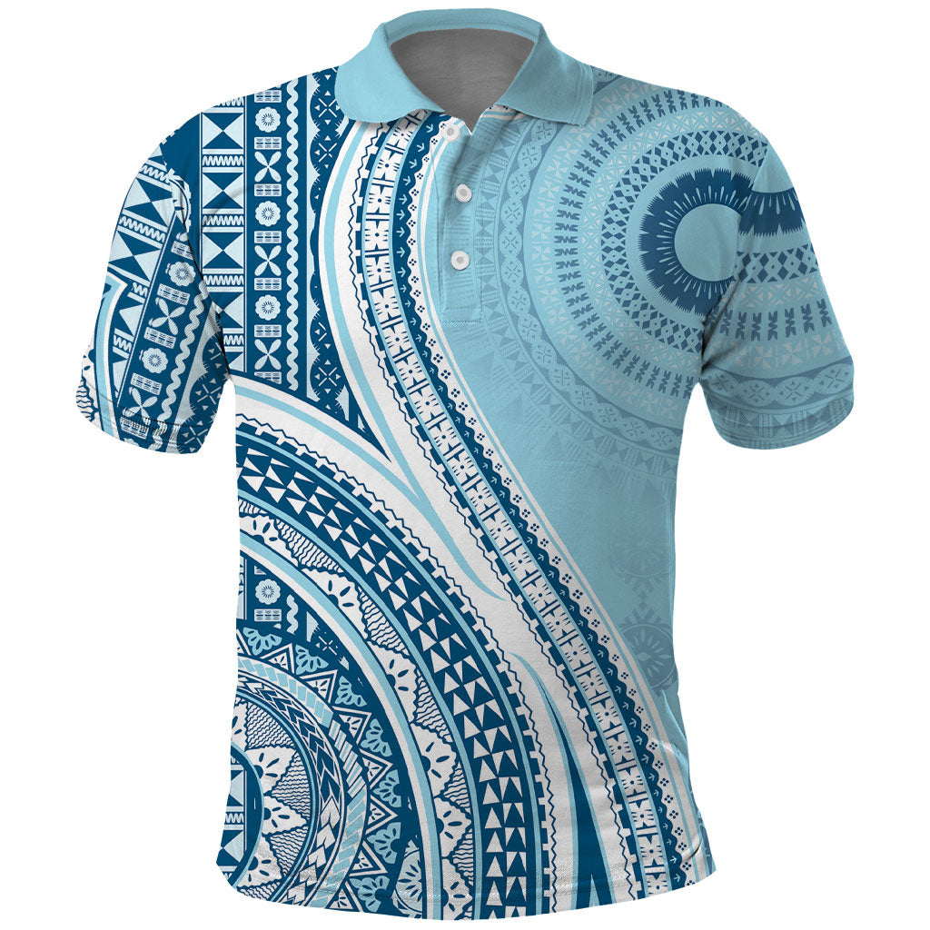 Bula Fiji Vintage Tapa Polo Shirt Kaivity Masi Wave Motifs - Turquoise