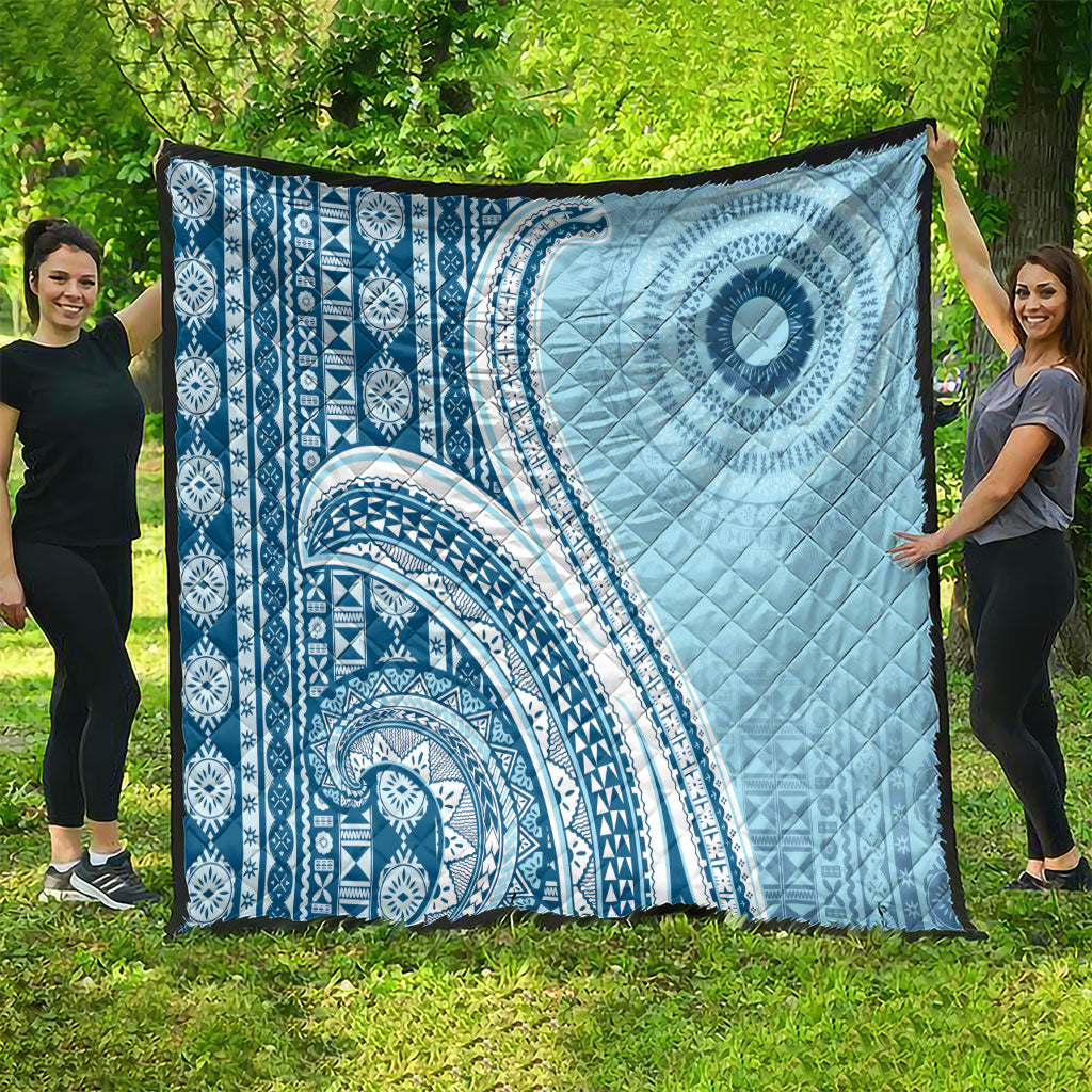 Bula Fiji Vintage Tapa Quilt Kaivity Masi Wave Motifs - Turquoise