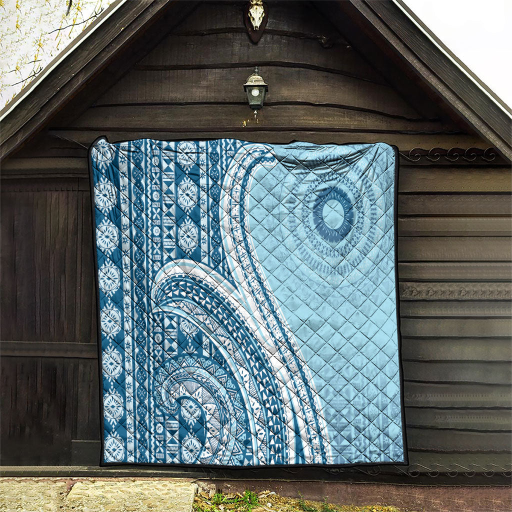 Bula Fiji Vintage Tapa Quilt Kaivity Masi Wave Motifs - Turquoise