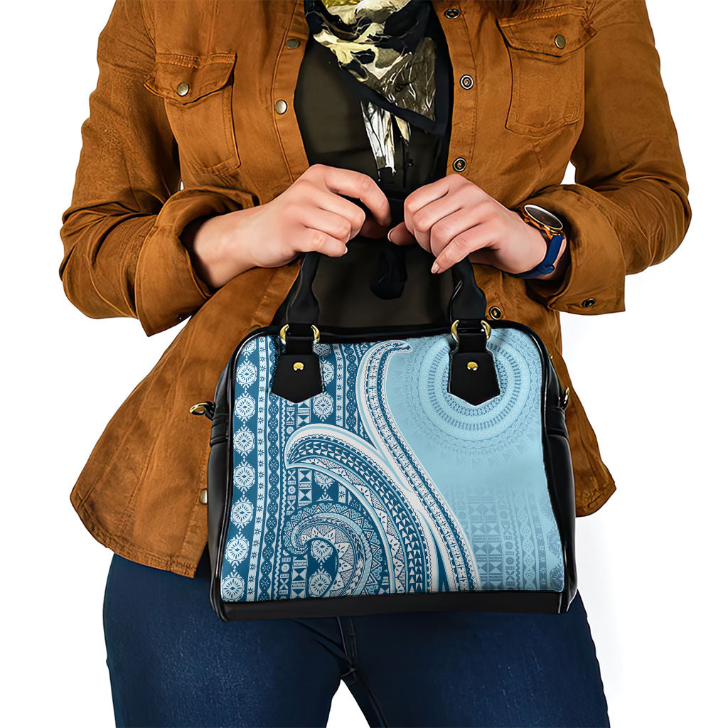 Bula Fiji Vintage Tapa Shoulder Handbag Kaivity Masi Wave Motifs - Turquoise