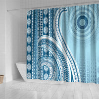 Bula Fiji Vintage Tapa Shower Curtain Kaivity Masi Wave Motifs - Turquoise