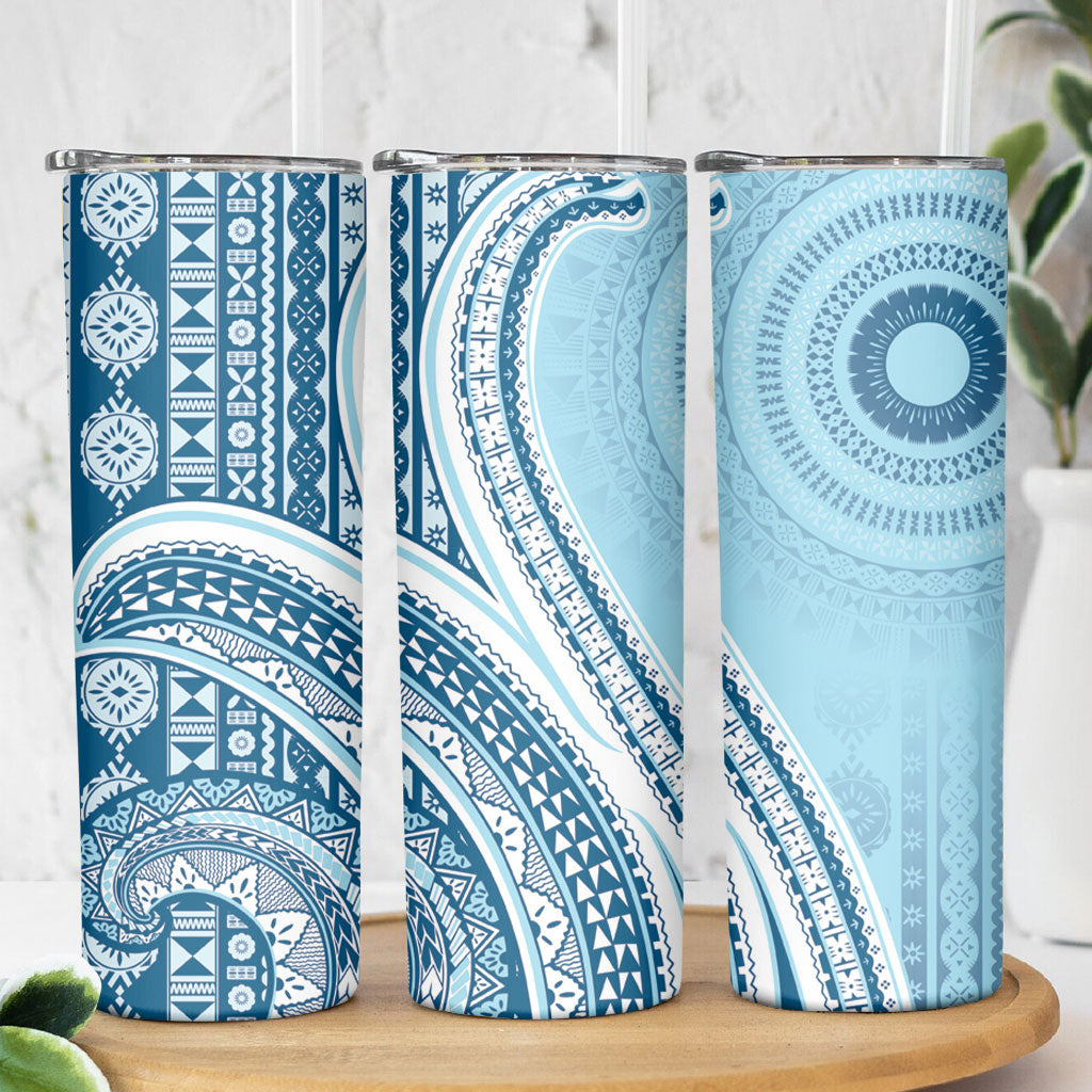 Bula Fiji Vintage Tapa Skinny Tumbler Kaivity Masi Wave Motifs - Turquoise