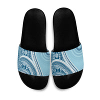 Bula Fiji Vintage Tapa Slide Sandals Kaivity Masi Wave Motifs - Turquoise