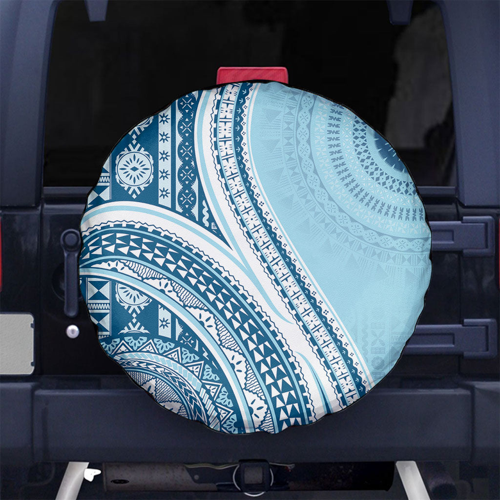 Bula Fiji Vintage Tapa Spare Tire Cover Kaivity Masi Wave Motifs - Turquoise