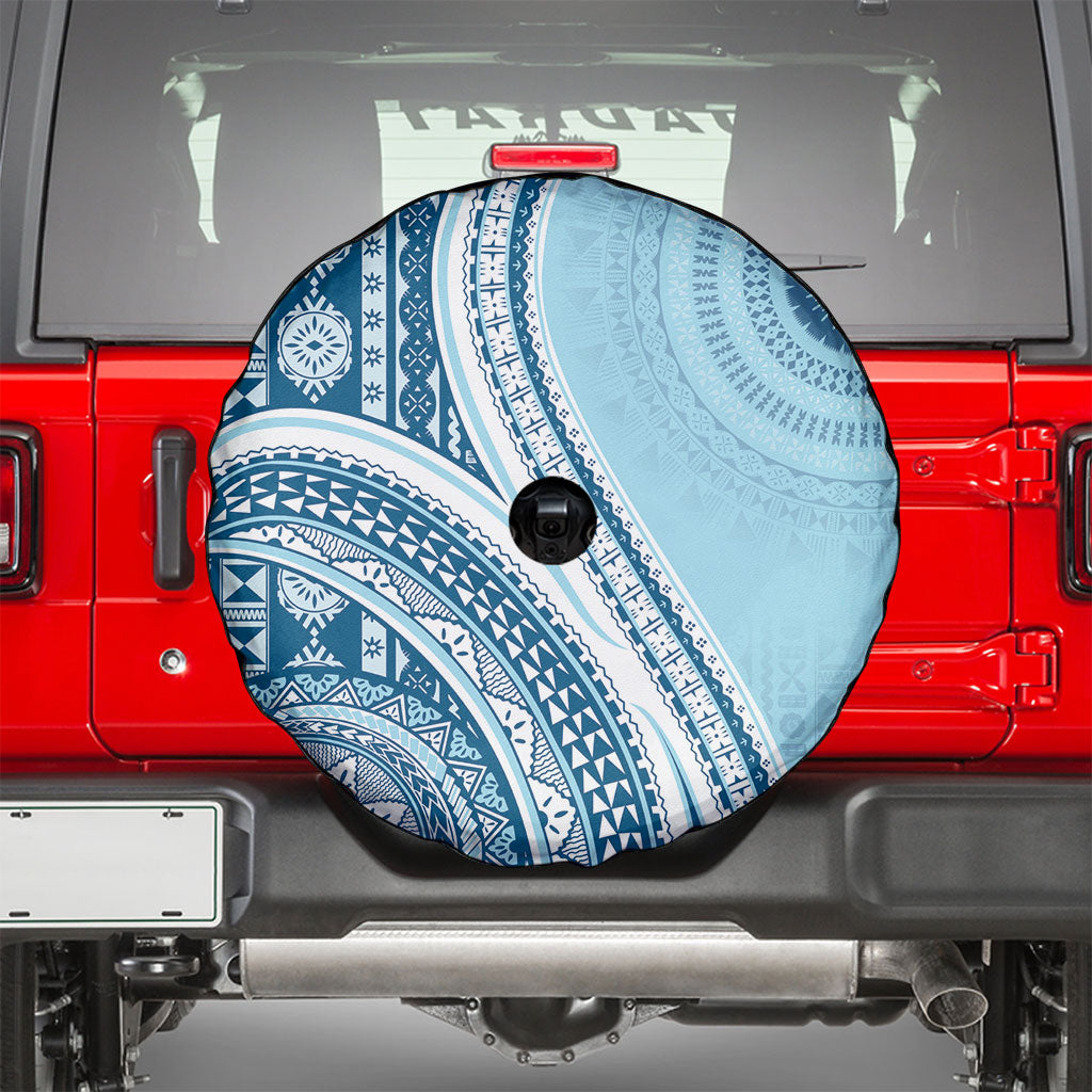 Bula Fiji Vintage Tapa Spare Tire Cover Kaivity Masi Wave Motifs - Turquoise