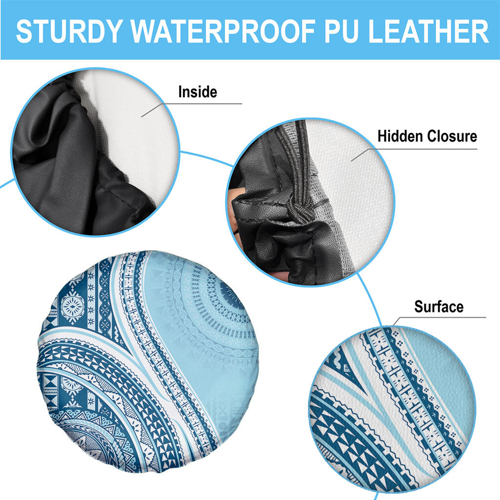 Bula Fiji Vintage Tapa Spare Tire Cover Kaivity Masi Wave Motifs - Turquoise