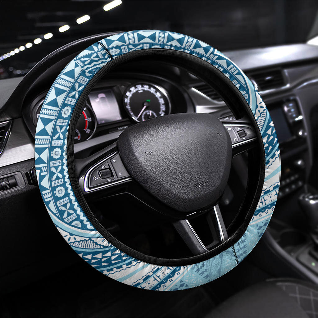 Bula Fiji Vintage Tapa Steering Wheel Cover Kaivity Masi Wave Motifs - Turquoise