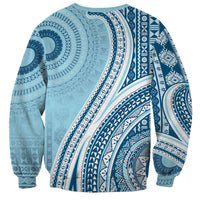 Bula Fiji Vintage Tapa Sweatshirt Kaivity Masi Wave Motifs - Turquoise