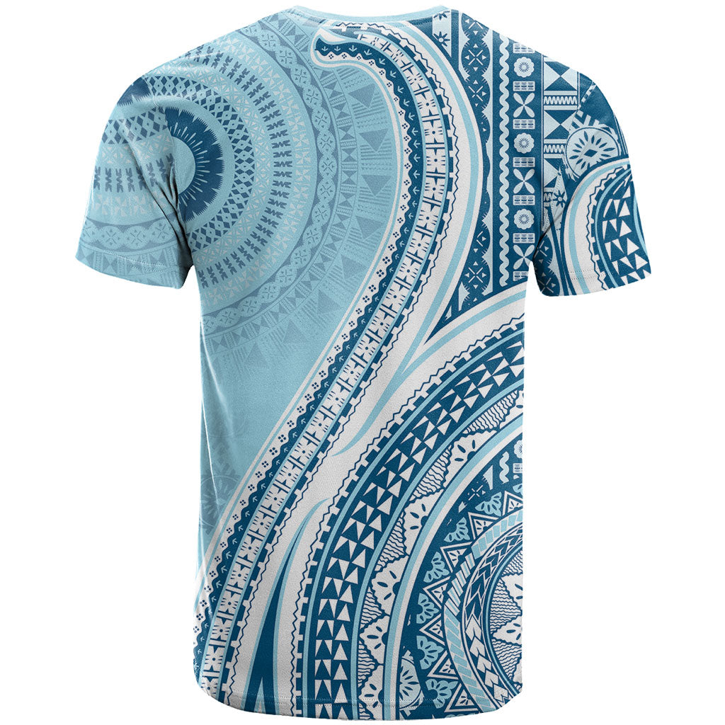 Bula Fiji Vintage Tapa T Shirt Kaivity Masi Wave Motifs - Turquoise