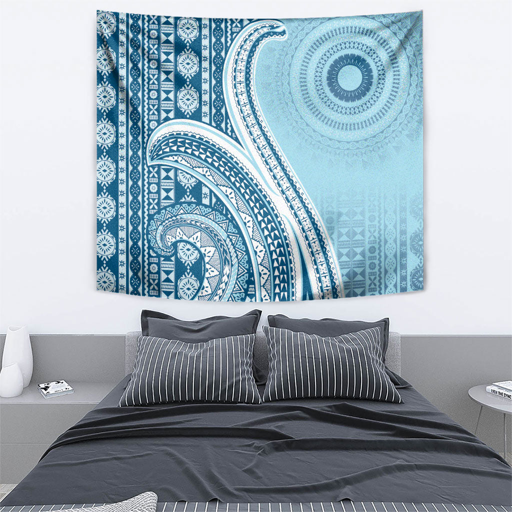Bula Fiji Vintage Tapa Tapestry Kaivity Masi Wave Motifs - Turquoise