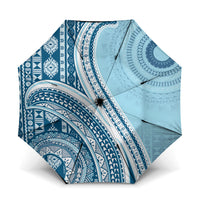 Bula Fiji Vintage Tapa Umbrella Kaivity Masi Wave Motifs - Turquoise