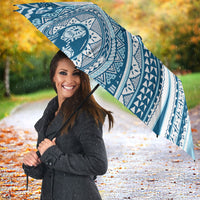 Bula Fiji Vintage Tapa Umbrella Kaivity Masi Wave Motifs - Turquoise