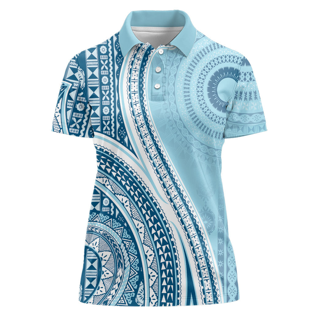 Bula Fiji Vintage Tapa Women Polo Shirt Kaivity Masi Wave Motifs - Turquoise LT7 Female Turquoise - Polynesian Pride