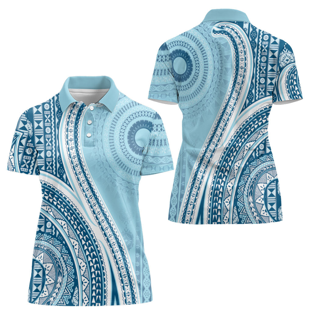 Bula Fiji Vintage Tapa Women Polo Shirt Kaivity Masi Wave Motifs - Turquoise LT7 - Polynesian Pride