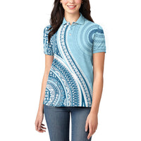 Bula Fiji Vintage Tapa Women Polo Shirt Kaivity Masi Wave Motifs - Turquoise LT7 - Polynesian Pride