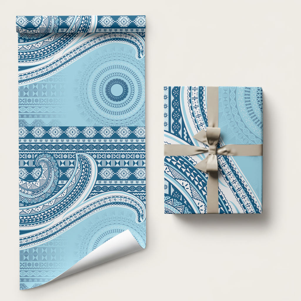 Bula Fiji Vintage Tapa Wrapping Paper Kaivity Masi Wave Motifs - Turquoise