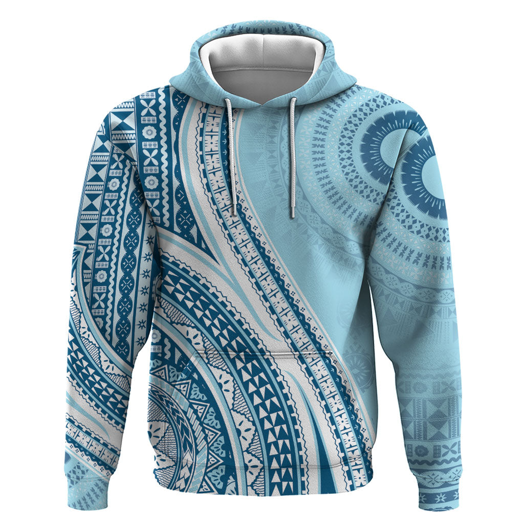 Bula Fiji Vintage Tapa Zip Hoodie Kaivity Masi Wave Motifs - Turquoise
