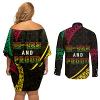 Personalised Vanuatu Couples Matching Off Shoulder Short Dress and Long Sleeve Button Shirts Melanesian Sand Drawing Mixed - Ni Van and Proud LT7 - Polynesian Pride