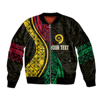 Personalised Vanuatu Sleeve Zip Bomber Jacket Melanesian Sand Drawing Mixed - Ni Van and Proud LT7 Unisex Black - Polynesian Pride