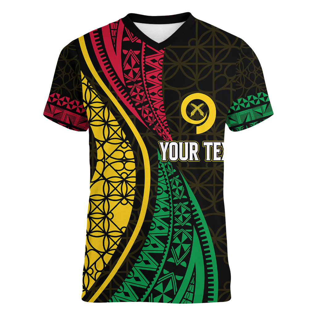 Personalised Vanuatu Women V Neck T Shirt Melanesian Sand Drawing Mixed - Ni Van and Proud LT7 Female Black - Polynesian Pride