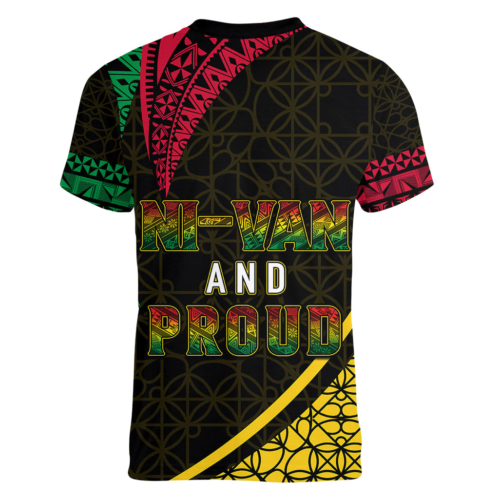 Personalised Vanuatu Women V Neck T Shirt Melanesian Sand Drawing Mixed - Ni Van and Proud LT7 - Polynesian Pride