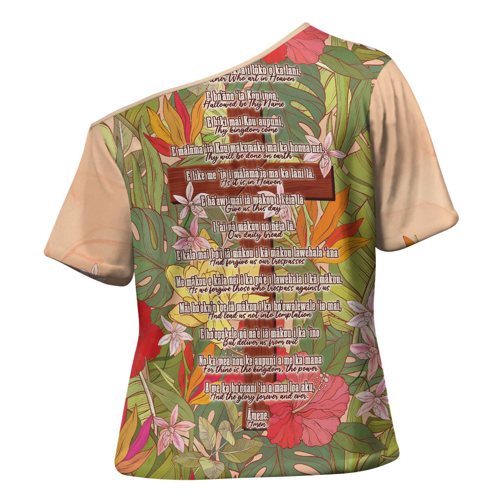 Mahalo Hawaii - Ka Pule a ka Haku Cross Shoulder Shirt Tropical Flowers LT7 - Polynesian Pride