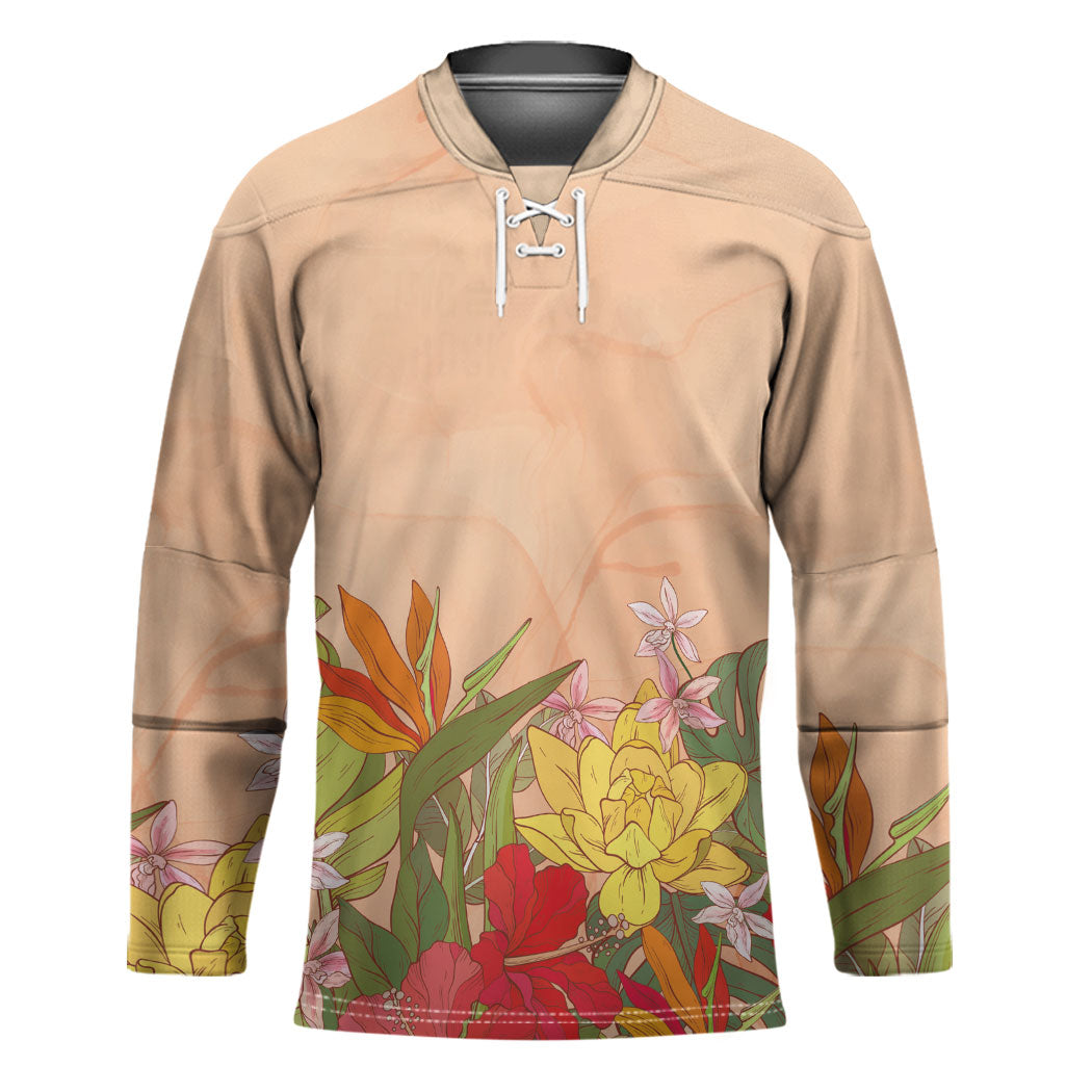 Mahalo Hawaii - Ka Pule a ka Haku Hockey Jersey Tropical Flowers LT7 Unisex Coral Pink - Polynesian Pride