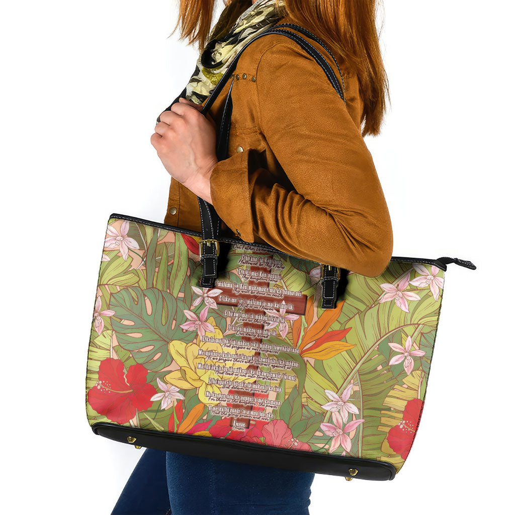 Mahalo Hawaii - Ka Pule a ka Haku Leather Tote Bag Tropical Flowers LT7 Coral Pink - Polynesian Pride