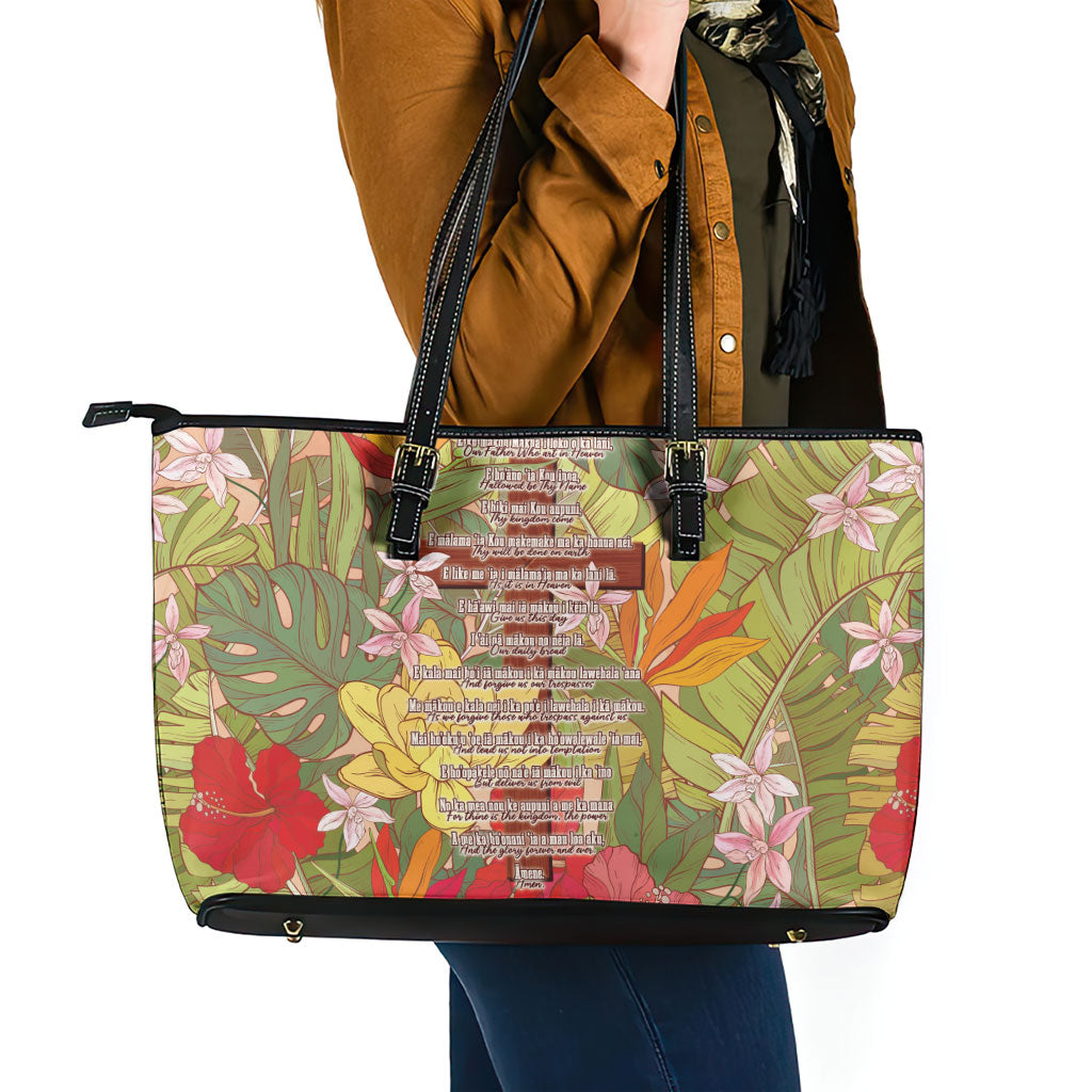 Mahalo Hawaii - Ka Pule a ka Haku Leather Tote Bag Tropical Flowers LT7 - Polynesian Pride
