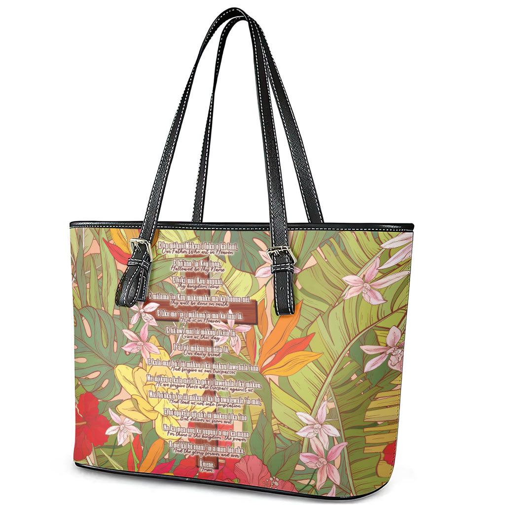Mahalo Hawaii - Ka Pule a ka Haku Leather Tote Bag Tropical Flowers LT7 - Polynesian Pride