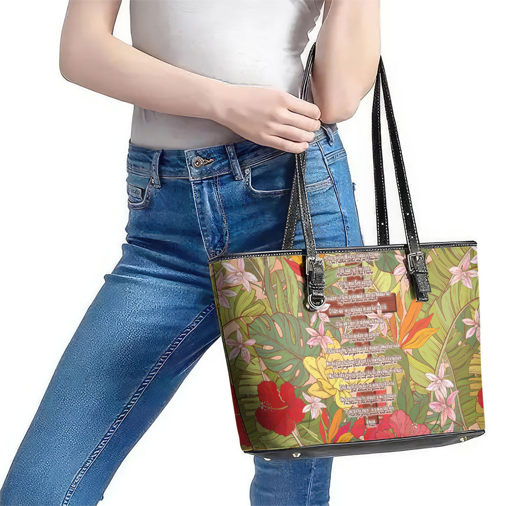 Mahalo Hawaii - Ka Pule a ka Haku Leather Tote Bag Tropical Flowers LT7 - Polynesian Pride