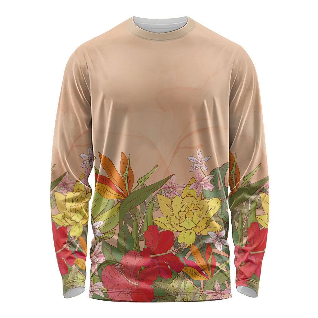 Mahalo Hawaii - Ka Pule a ka Haku Long Sleeve Shirt Tropical Flowers LT7 Unisex Coral Pink - Polynesian Pride