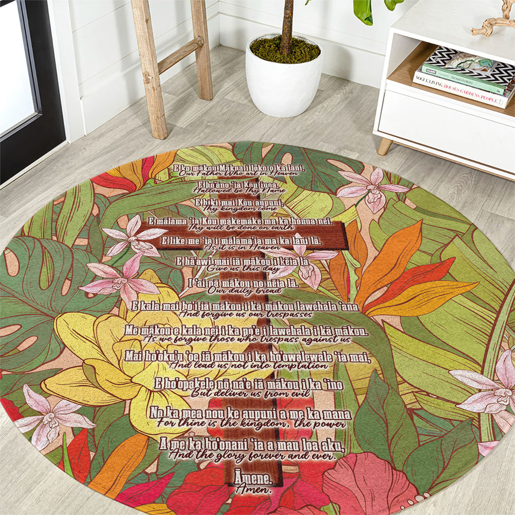 Mahalo Hawaii - Ka Pule a ka Haku Round Carpet Tropical Flowers LT7 Coral Pink - Polynesian Pride