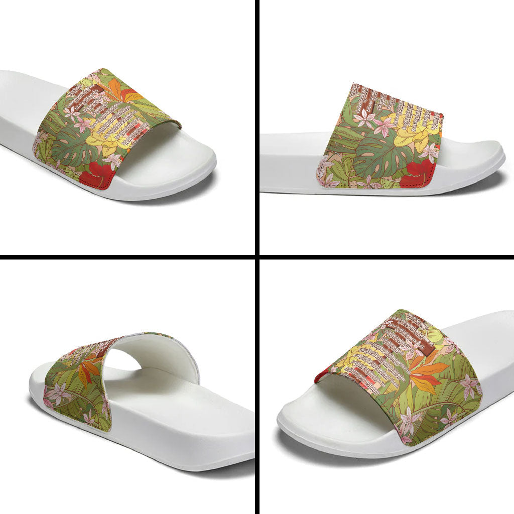 Mahalo Hawaii - Ka Pule a ka Haku Slide Sandals Tropical Flowers LT7 - Polynesian Pride