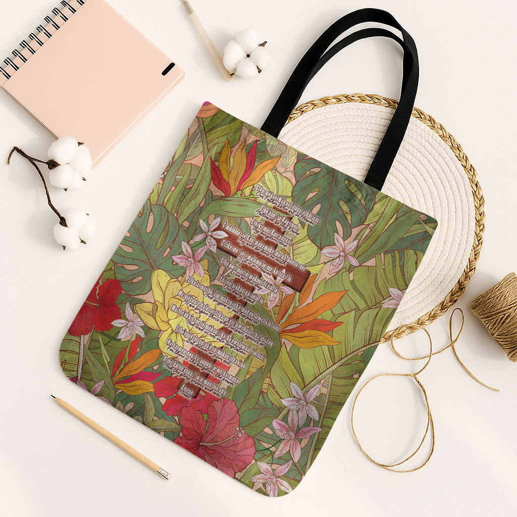 Mahalo Hawaii - Ka Pule a ka Haku Tote Bag Tropical Flowers LT7 Black Strap One Size Coral Pink - Polynesian Pride