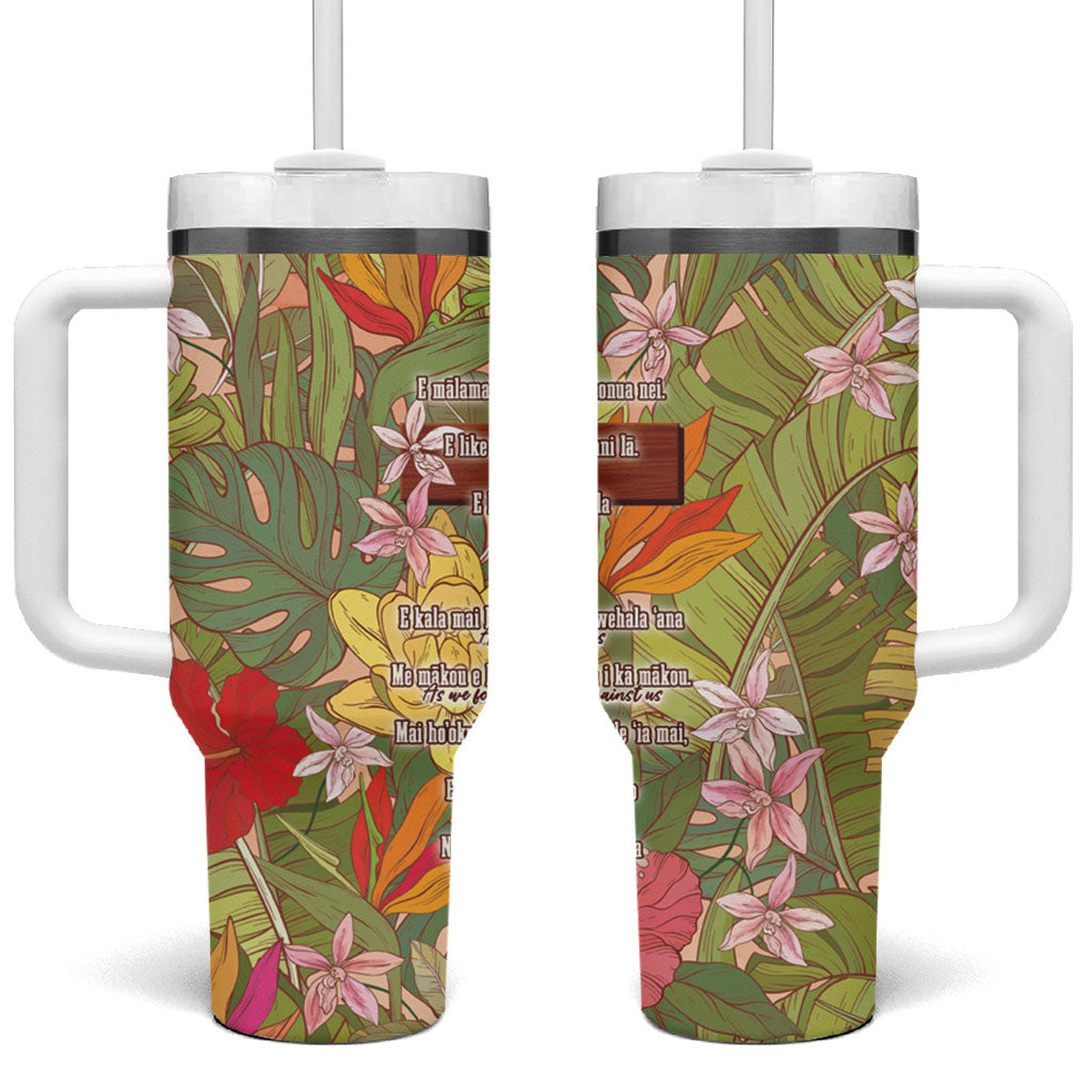 Mahalo Hawaii - Ka Pule a ka Haku Tumbler With Handle Tropical Flowers LT7 One Size: 40 oz Coral Pink - Polynesian Pride