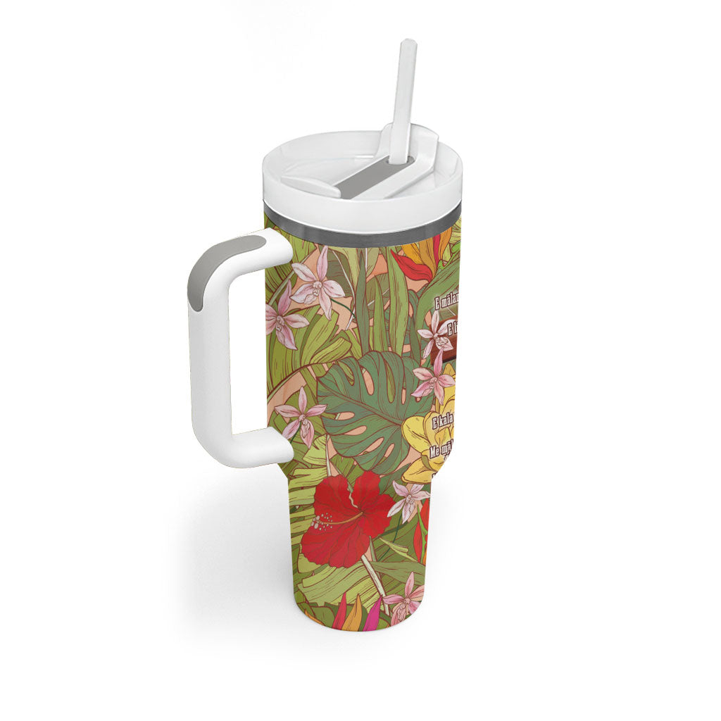 Mahalo Hawaii - Ka Pule a ka Haku Tumbler With Handle Tropical Flowers LT7 - Polynesian Pride