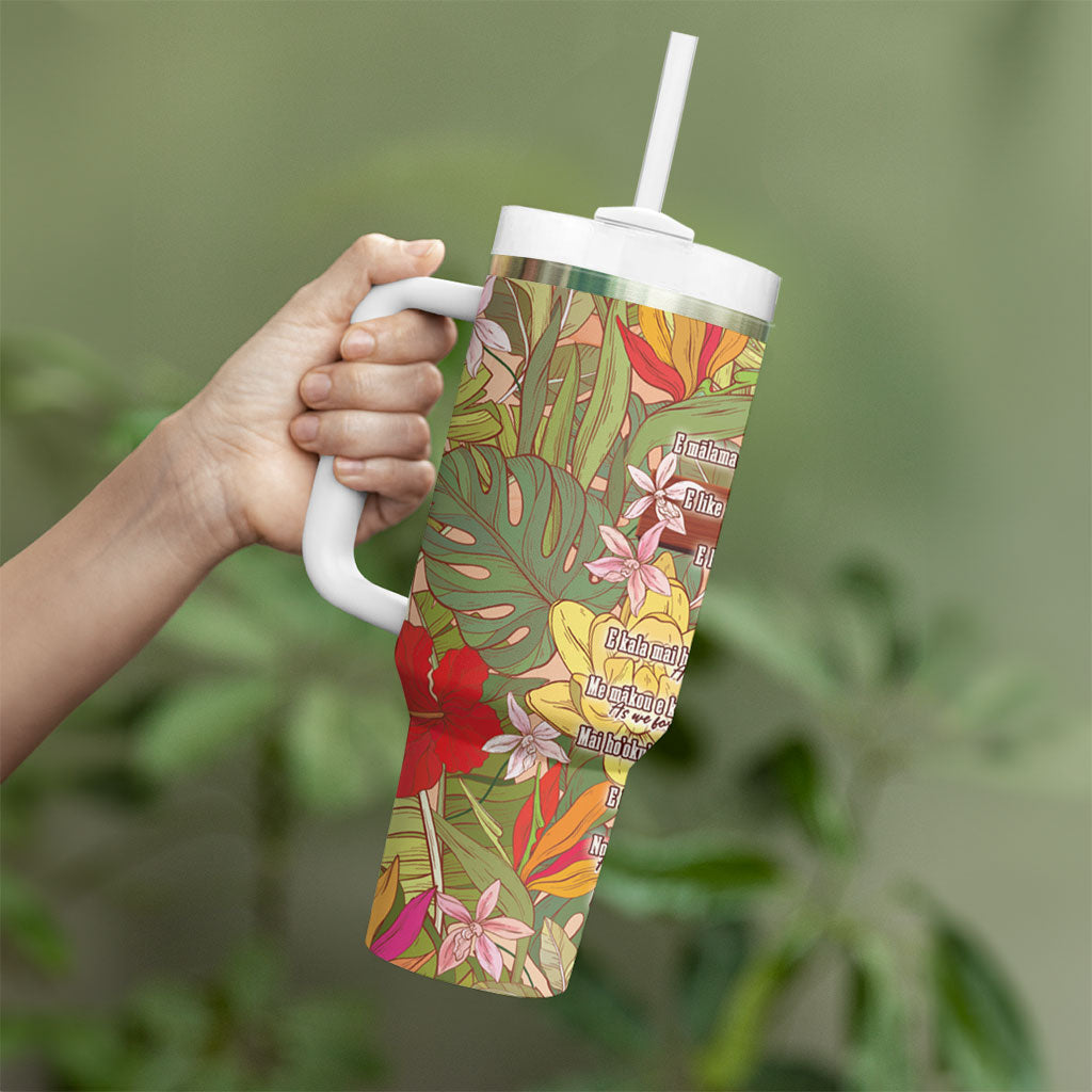 Mahalo Hawaii - Ka Pule a ka Haku Tumbler With Handle Tropical Flowers LT7 - Polynesian Pride