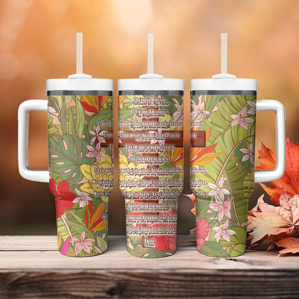 Mahalo Hawaii - Ka Pule a ka Haku Tumbler With Handle Tropical Flowers LT7 - Polynesian Pride