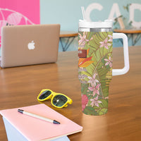 Mahalo Hawaii - Ka Pule a ka Haku Tumbler With Handle Tropical Flowers LT7 - Polynesian Pride