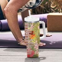 Mahalo Hawaii - Ka Pule a ka Haku Tumbler With Handle Tropical Flowers LT7 - Polynesian Pride