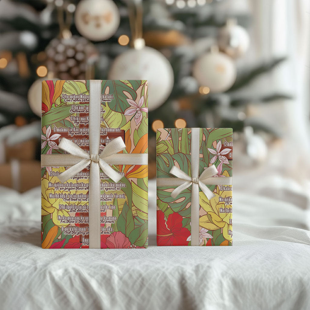 Mahalo Hawaii - The Lord's Prayers Wrapping Paper Tropical Flowers LT7 - Polynesian Pride