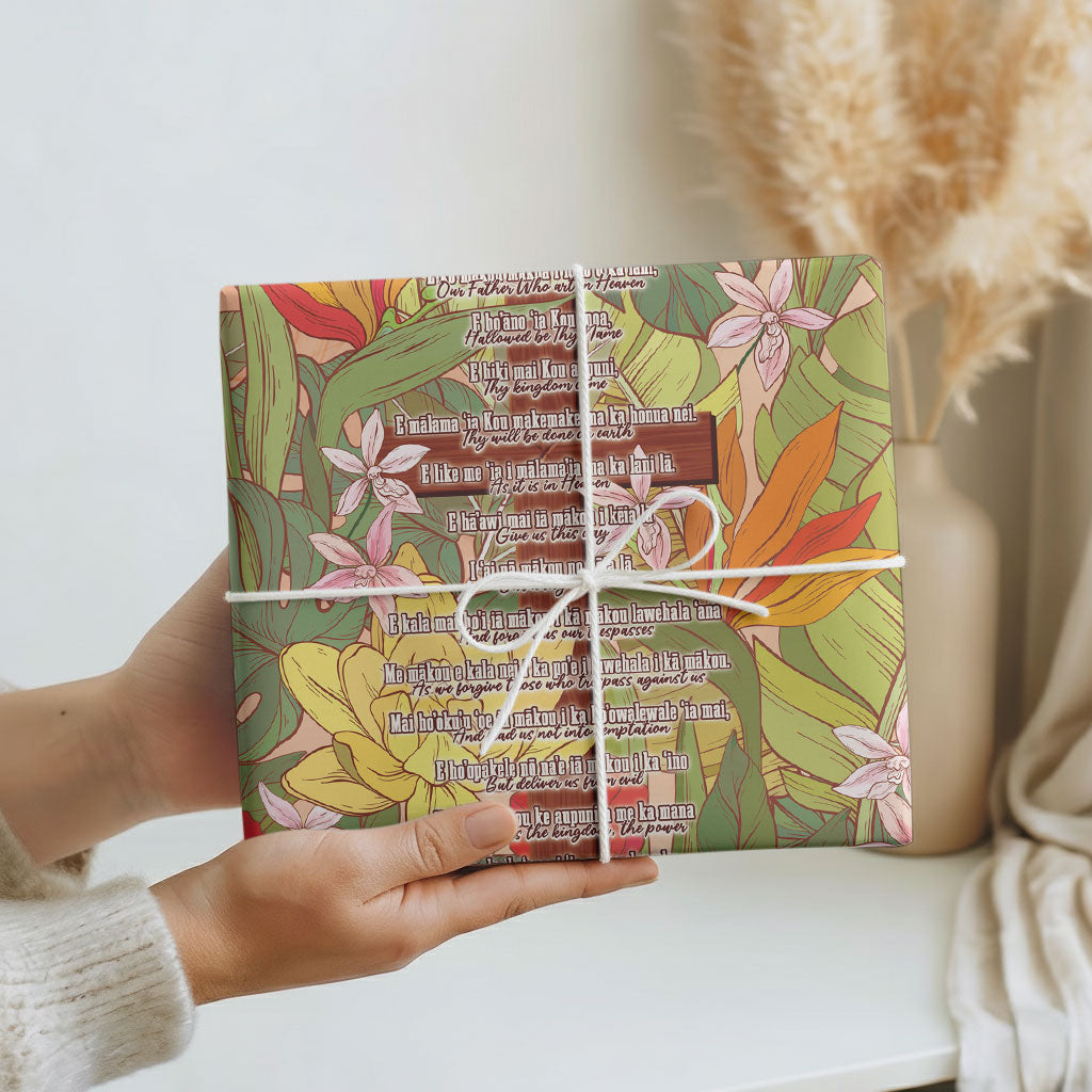 Mahalo Hawaii - The Lord's Prayers Wrapping Paper Tropical Flowers LT7 - Polynesian Pride