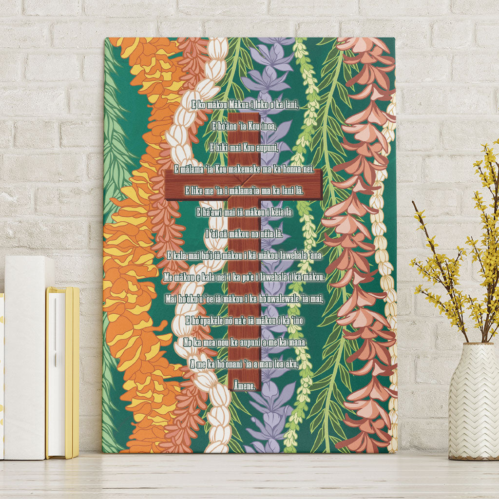 Mahalo Hawaii - Ka Pule a ka Haku Canvas Wall Art Mixed Lei LT7 Without Frame Sage Green - Polynesian Pride