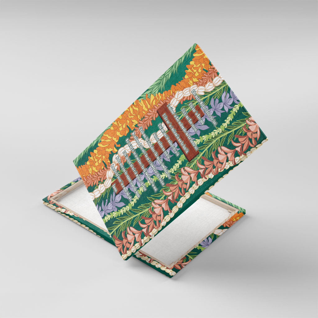 Mahalo Hawaii - Ka Pule a ka Haku Canvas Wall Art Mixed Lei LT7 With Frame Sage Green - Polynesian Pride