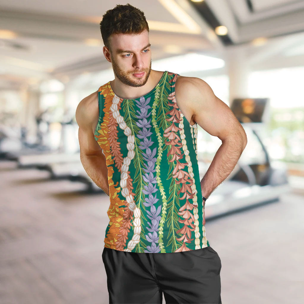 Mahalo Hawaii - Ka Pule a ka Haku Men Tank Top Mixed Lei LT7 Sage Green - Polynesian Pride