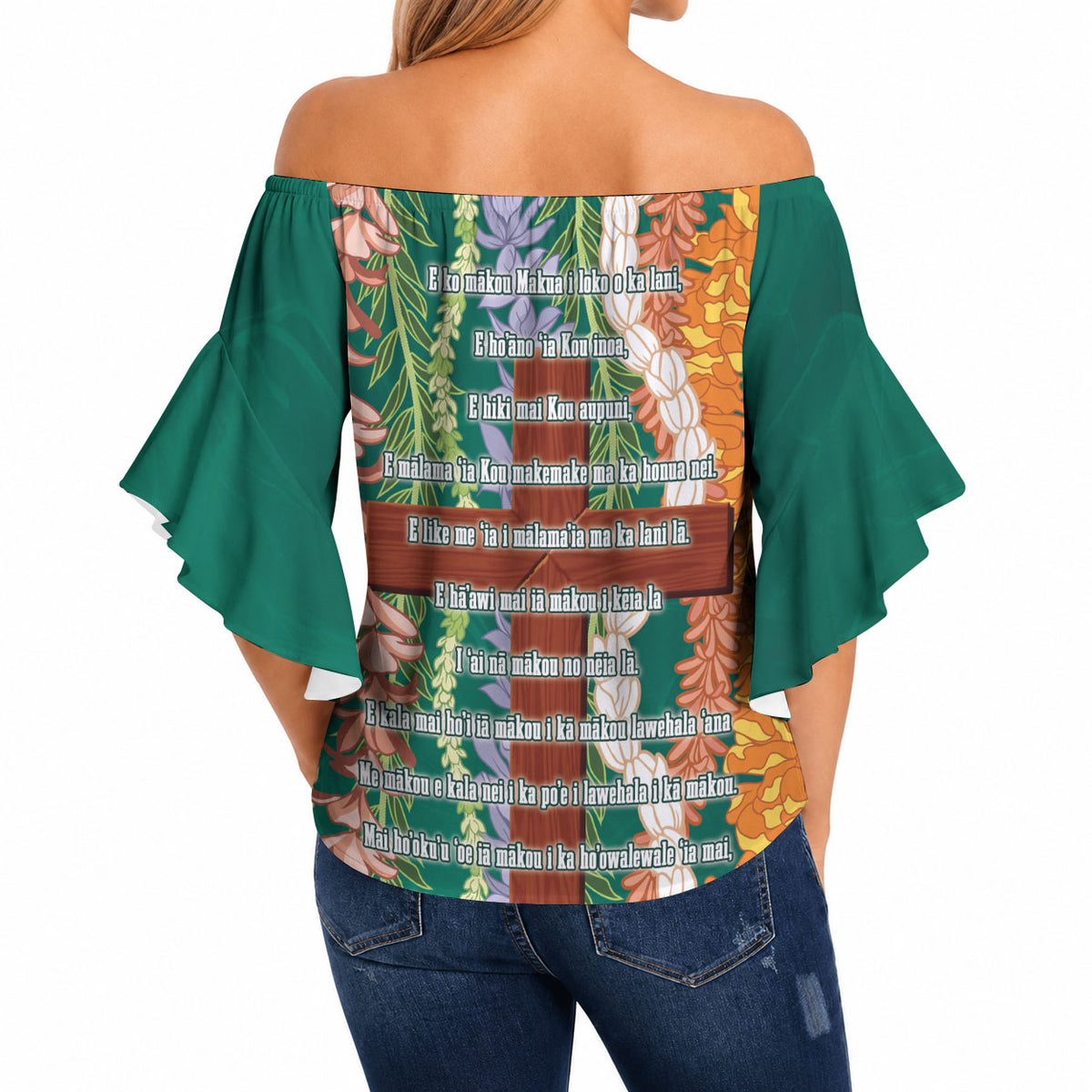 Mahalo Hawaii - Ka Pule a ka Haku Off Shoulder Wrap Waist Top Mixed Lei LT7 - Polynesian Pride